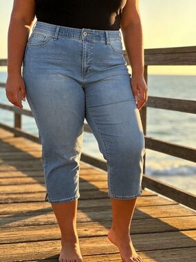 Curve Appeal Jeans Womens 18W Cropped Skinny Medium Wash Blue Stretch